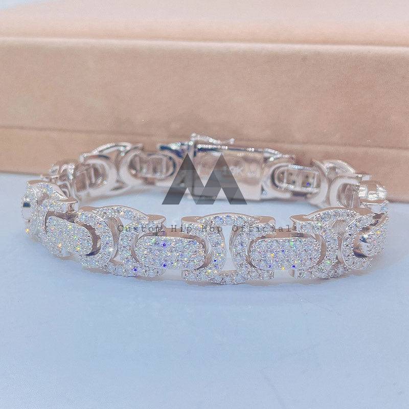 Luxury 15MM Iced Out Moissanite Cuban Bracelet for Hip Hop Style