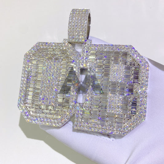 VVS Baguette Moissanite Diamond Initial Letter Pendant Hip Hop Iced Out