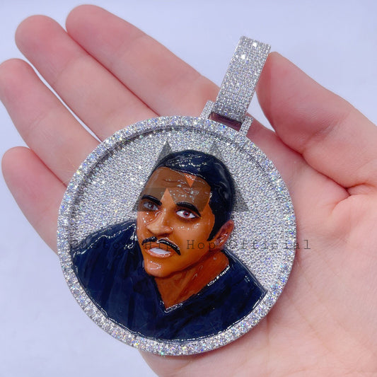 Custom 2.5 inch wide enamel face iced out hip hop pendant in 925 sterling silver0