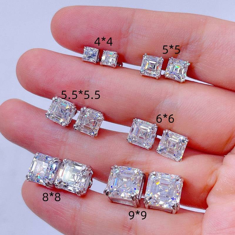 GRA Certificated Asscher Cut Moissanite Stud Earrings With Screw Back 925 Silver