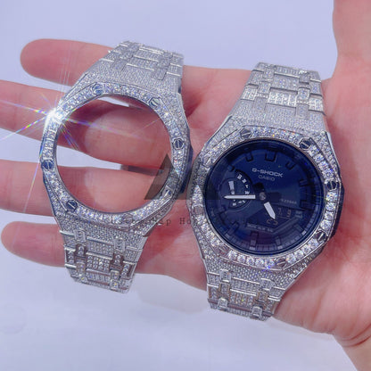 Часы Iced Out GA2100 из нержавеющей стали в стиле хип-хоп с бриллиантами VVS из муассанита