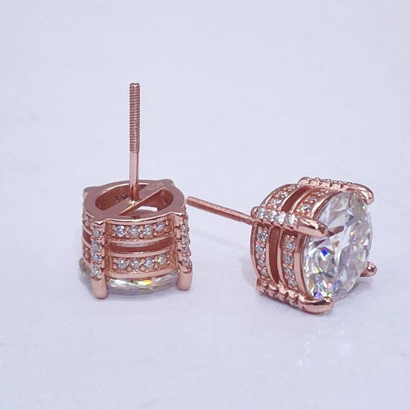 Iced Out 925 Silver Moissanite Stud Earrings Hip Hop Bling Jewelry