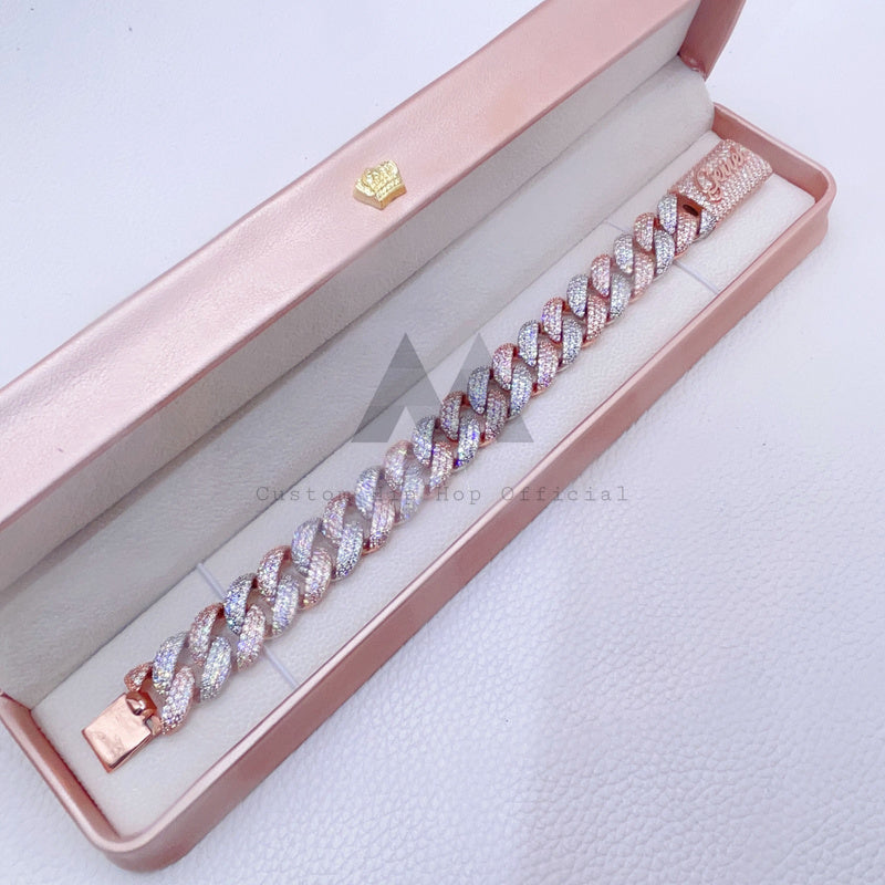 16MM Rose Gold Cuban Bracelet with 3 Rows Two Tone and Custom Name Lock3