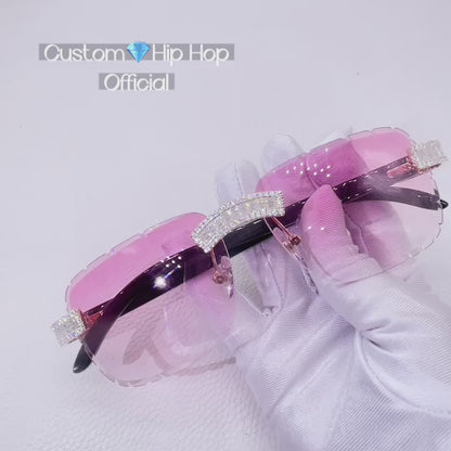 10K Rose Gold VVS Moissanite Bauguette Invisible Setting Sunglasses