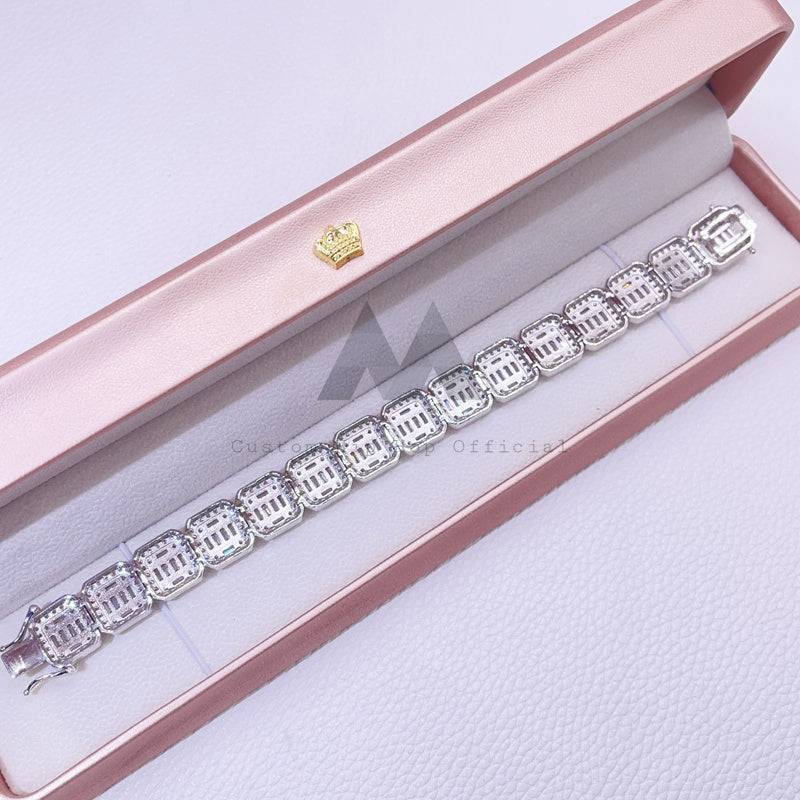 Hip hop jewelry featuring VVS Moissanite Baguette Tennis Bracelet in 925 Silver Iced Out0