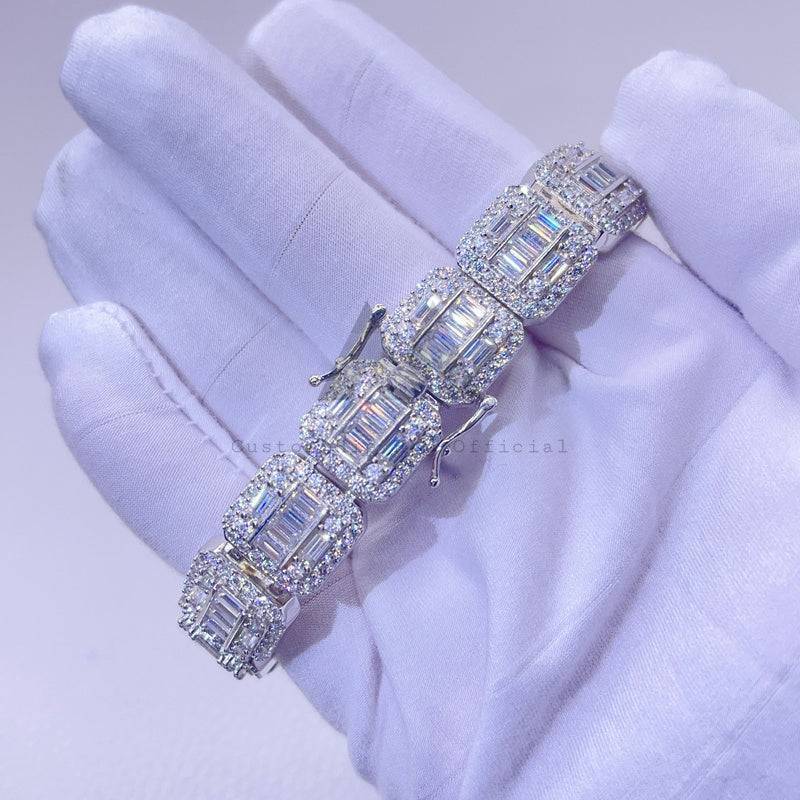 Hip hop jewelry featuring VVS Moissanite Baguette Tennis Bracelet in 925 Silver Iced Out1