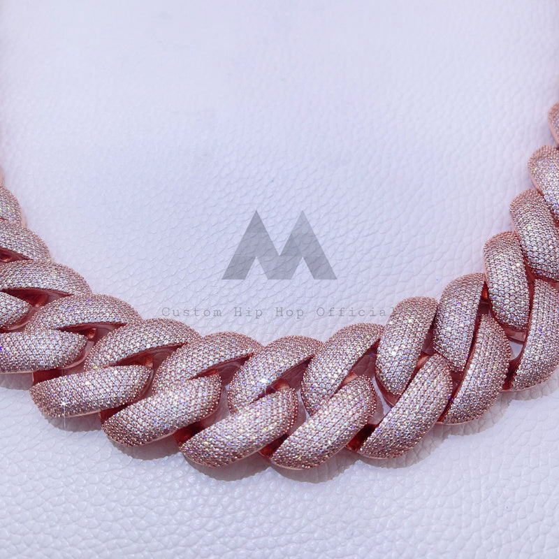 28MM thick heavy solid silver with rose gold plating and baguette moissanite clasp Miami Cuban chain2
