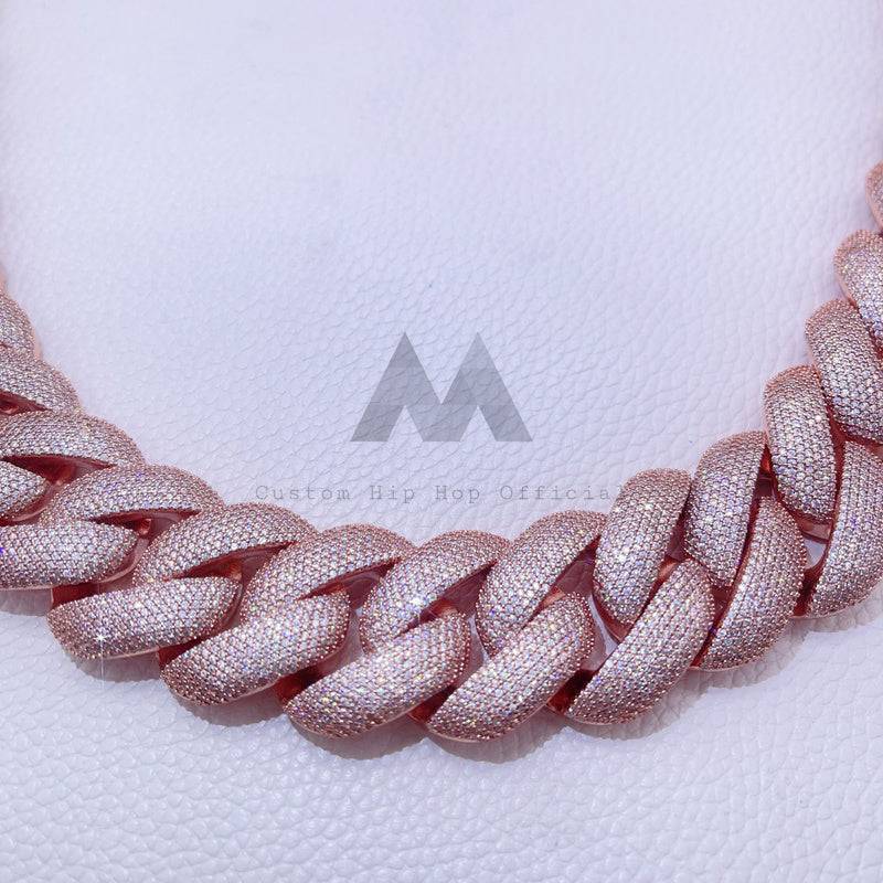 Hip hop jewelry featuring 28MM Miami Cuban Chain with Baguette Moissanite and Rose Gold Plating2