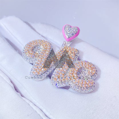 VVS Муассанит с бриллиантами, милый розовый залог, подвеска с именем VIC, розовое золото, 2 тона, женский кулон