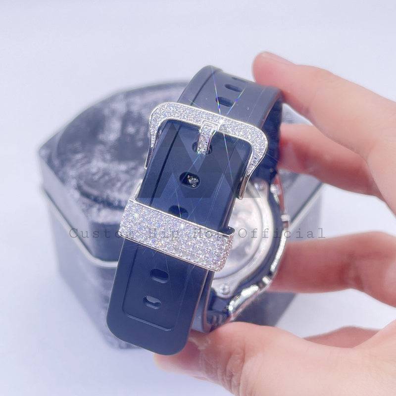 Hip Hop Buss Down GA2100 Iced Out Moissanite Diamond Watch Sterling Silver White Gold