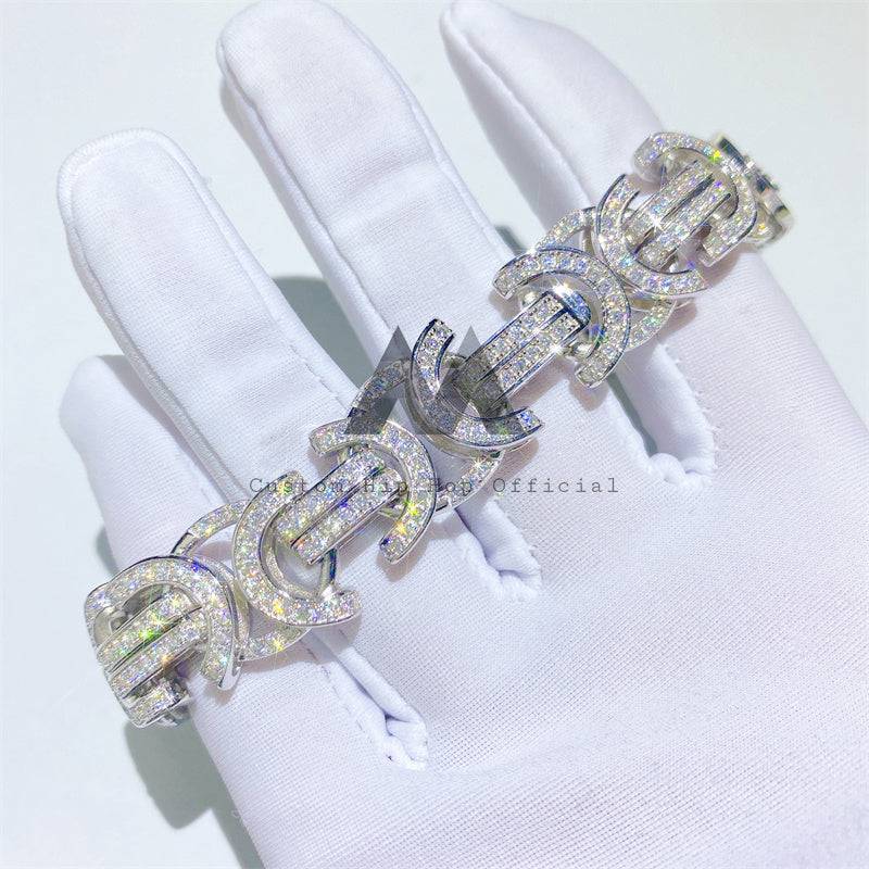 VVS Moissanite Diamond Silver 925 15MM Iced Out Byzantine Link Bracelet