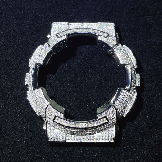 Moldura de relógio em ouro branco sobre prata esterlina VVS Moissanite GA100 GA110