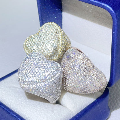 Мужское кольцо в стиле хип-хоп Iced Out в форме сердца с VVS Муассанитом, серебро 925 пробы
