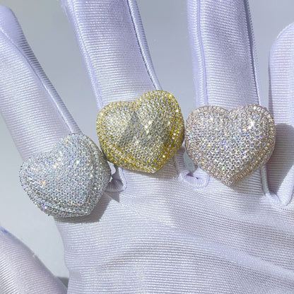 Мужское кольцо в стиле хип-хоп Iced Out в форме сердца с VVS Муассанитом, серебро 925 пробы