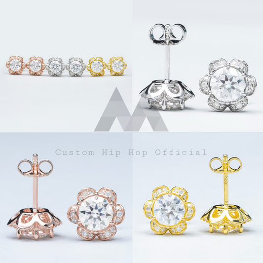 Hip hop jewelry featuring GRA VVS Moissanite Diamond Stud Earrings with Push Back and Iced Out design