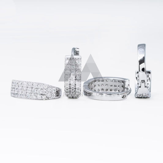Brincos de argola de moissanite com 3 fileiras de diamante em ouro branco 925 prata