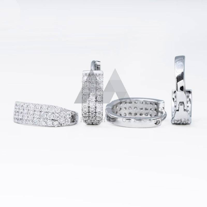 Hip hop jewelry featuring White Gold 925 Silver 3 Rows Diamond Moissanite Hoop Earrings