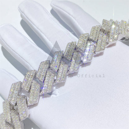 Luxury 20MM Sterling Silver Moissanite Cuban Bracelet with Iced Out Double Row Baguette2