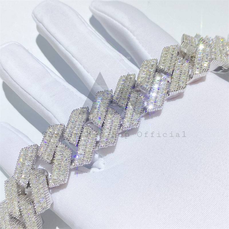 Luxurious 20MM Sterling Silver Moissanite Cuban Bracelet Iced Out