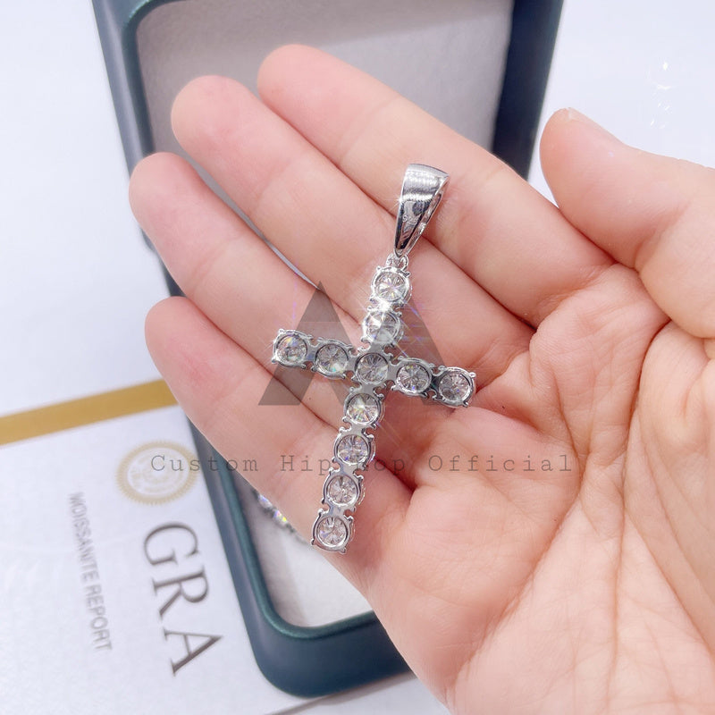 6mm sterling silver vvs moissanite cross pendant for men hip hop style