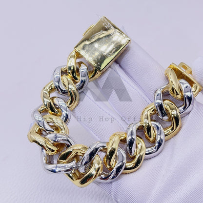 Yellow Gold Two Tone 23MM Thick Heavy Solid Cuban Bracelet With VVS Moissanite