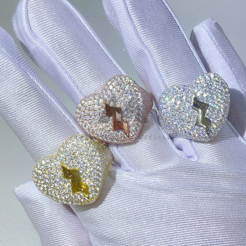 Iced Out Мужское модное кольцо с разбитым сердцем Муассанит с бриллиантом Pass Diamond Tester