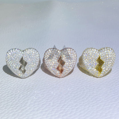 Iced Out Men Moda Coração Quebrado Anel Moissanite Diamond Pass Diamond Tester