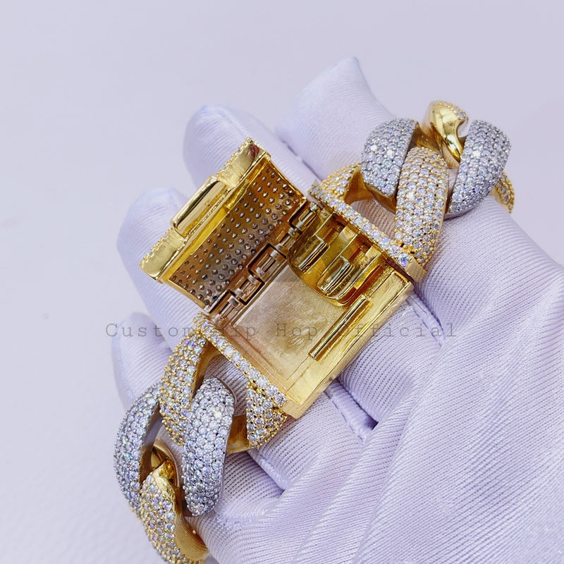 Двухцветный двухцветный толстый однотонный кубинский браслет из желтого золота толщиной 23 мм с муассанитом VVS