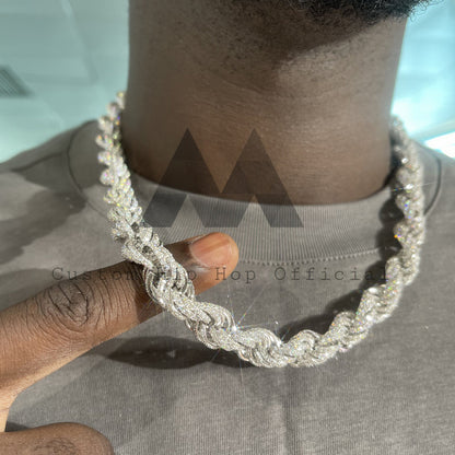 Corrente de rapper com corrente de corda de moissanite de 10 mm certificada GRA para hip hop gelado