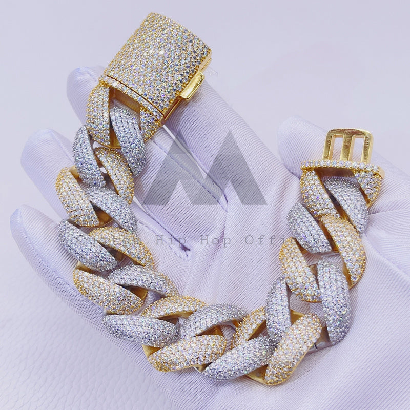 Yellow Gold Two Tone 23MM Thick Heavy Solid Cuban Bracelet With VVS Moissanite