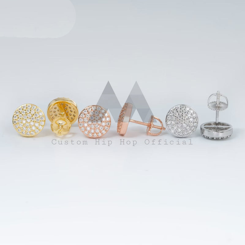Hip hop jewelry featuring GRA fully iced out round earrings with VVS moissanite
