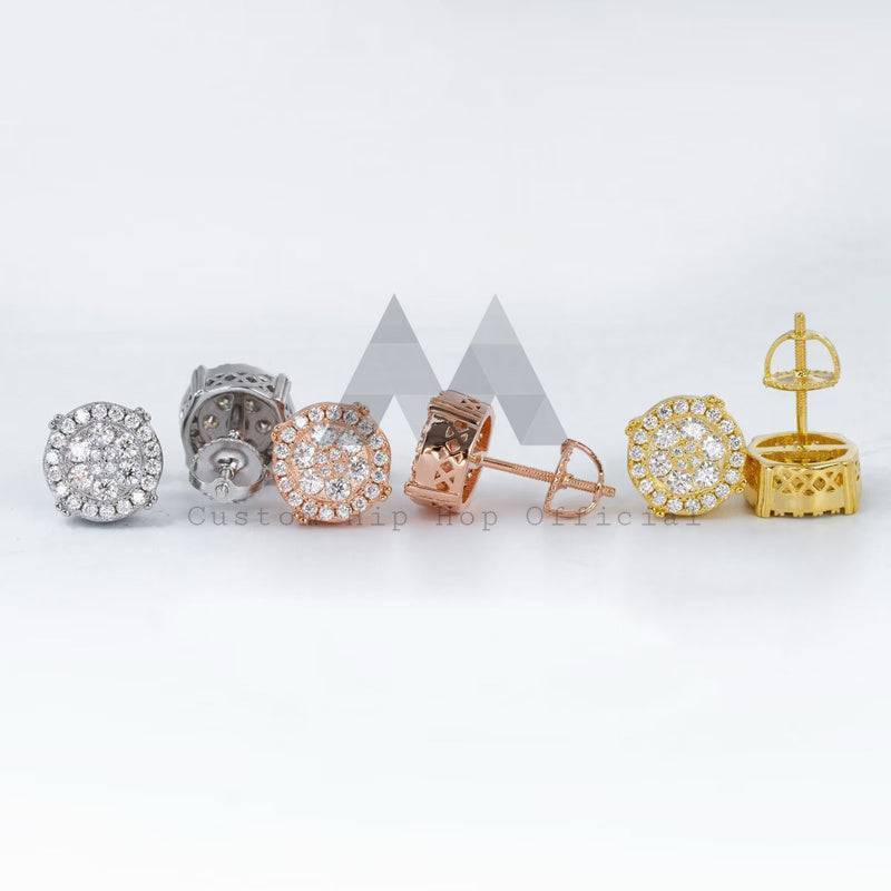 Gold Plated Moissanite Earrings Screw Back Hip Hop Iced Out Jewelry