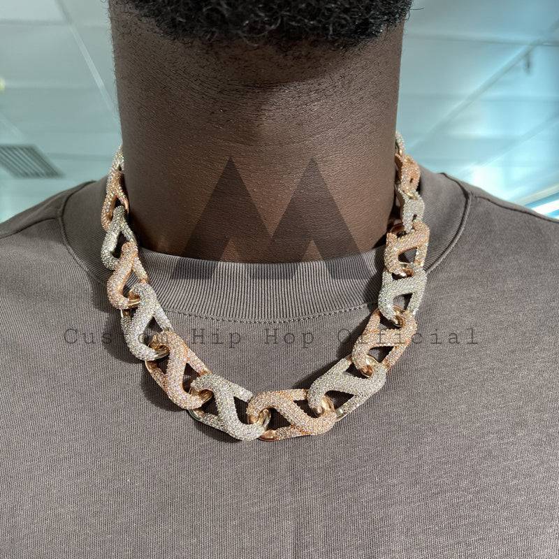 Hip hop jewelry featuring 20MM Rose Gold 2-Tone Iced Out Cuban Link Chain