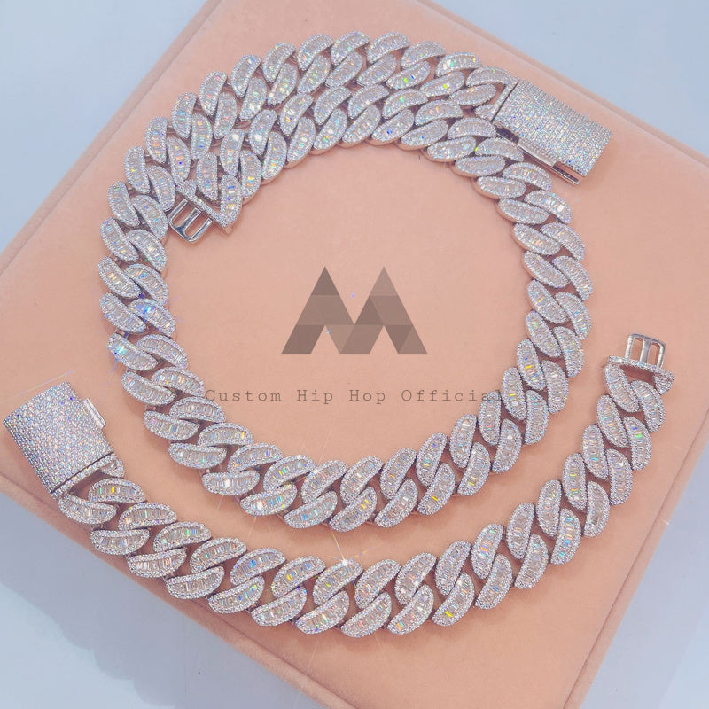 18mm Moissanite Diamond Cuban Link Chain White Gold Plated Over Sterling Silver 9250
