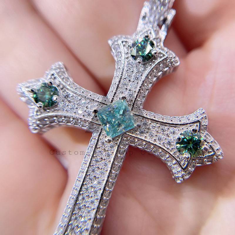 White Mix Blue Moissanite Cross Pendant Charm in Hip Hop Style for Men2