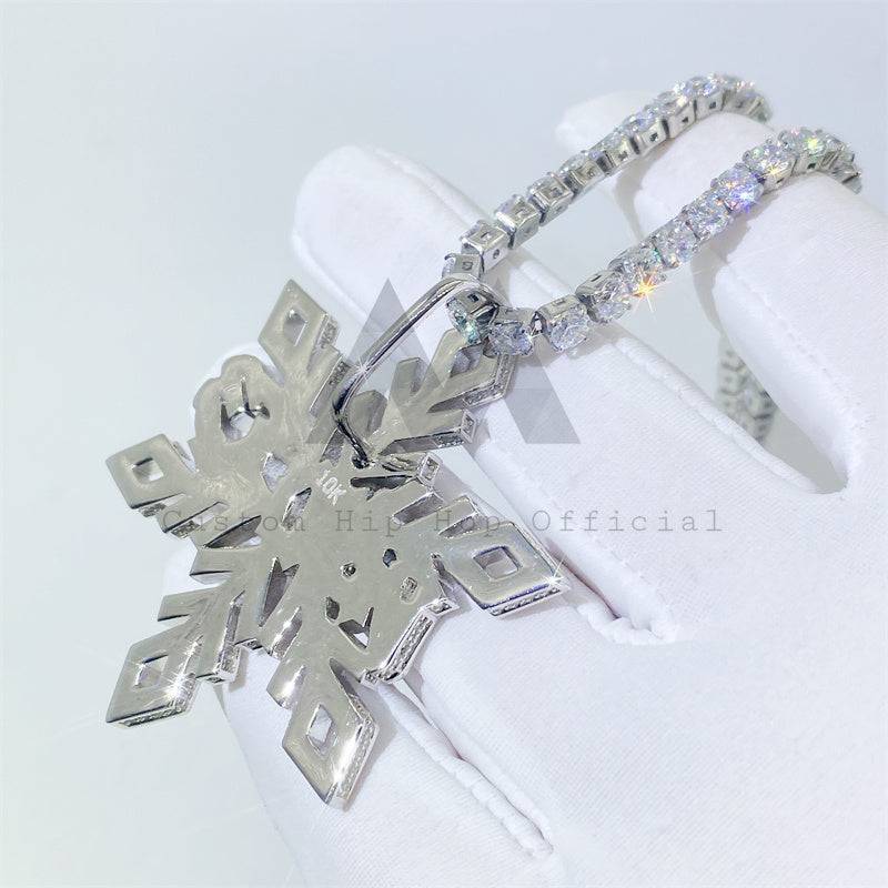 White Gold Over Silver 925 Snow Flower Flake VVS Moissanite Pendant GRA Certificated