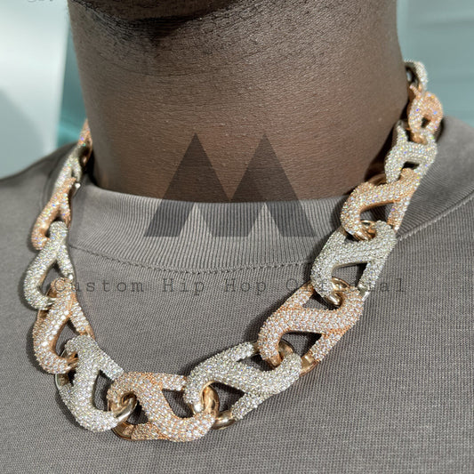 Hip Hop Iced Out Masculino 20MM Infinity Cuban Byzantine Link Chain Rosa Ouro 2 Tons