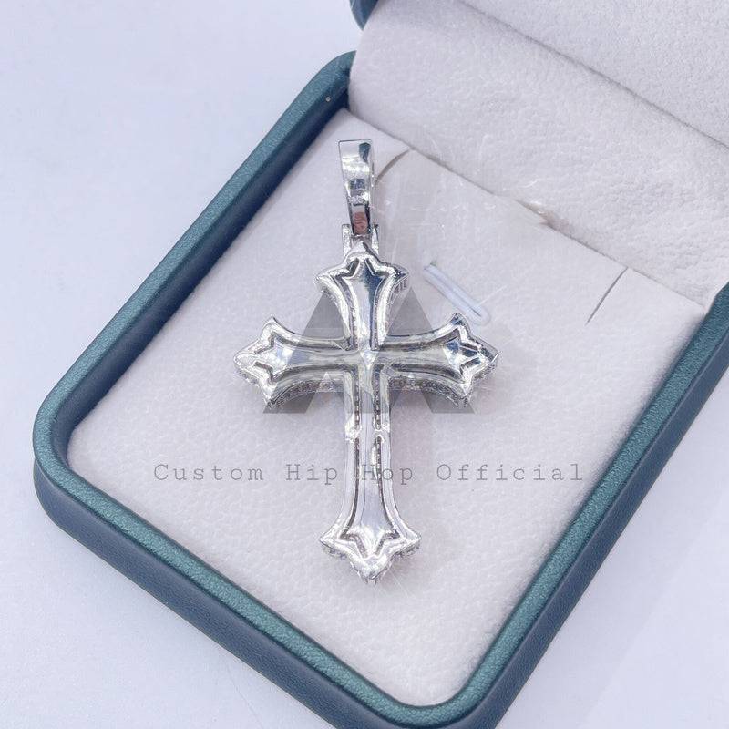 White Mix Blue Moissanite Cross Pendant Charm in Hip Hop Style for Men0