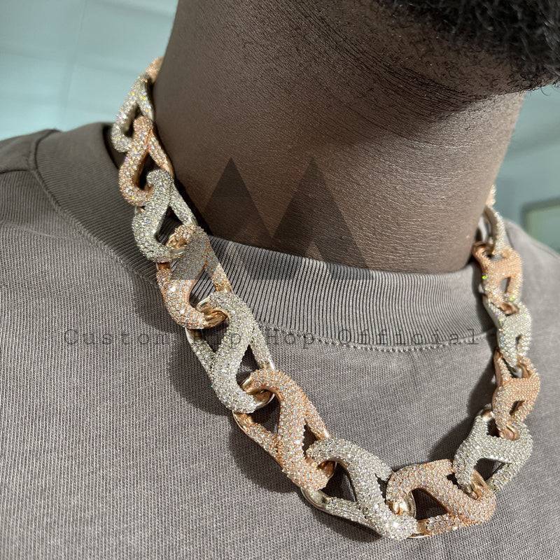 Hip hop jewelry featuring 20MM Rose Gold 2-Tone Iced Out Cuban Link Chain