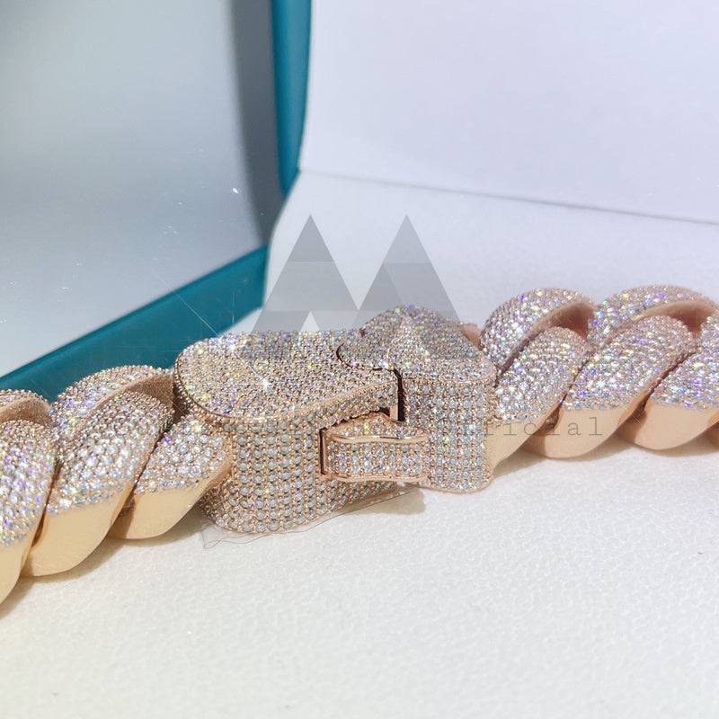 Iced Out Hip Hop Jewelry 26MM VVS Moissanite Cuban Chain in Rose Gold