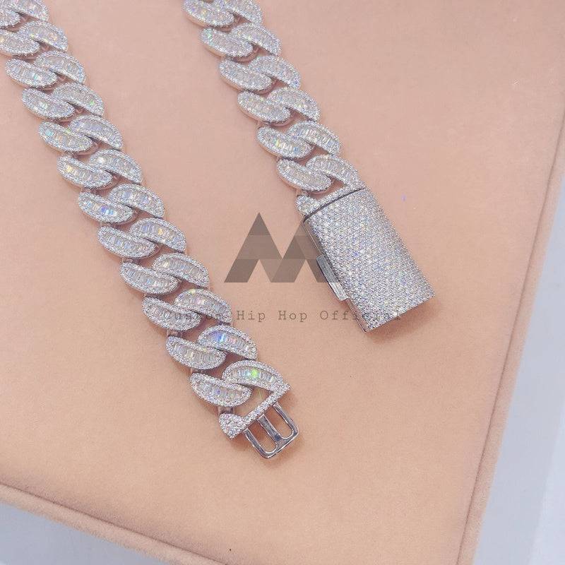 18mm Moissanite Diamond Cuban Link Chain White Gold Plated Over Sterling Silver 9252