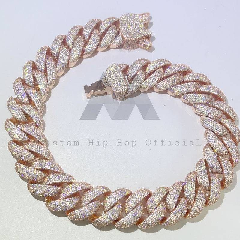 Iced Out Hip Hop Jewelry 26MM VVS Moissanite Cuban Chain in Rose Gold