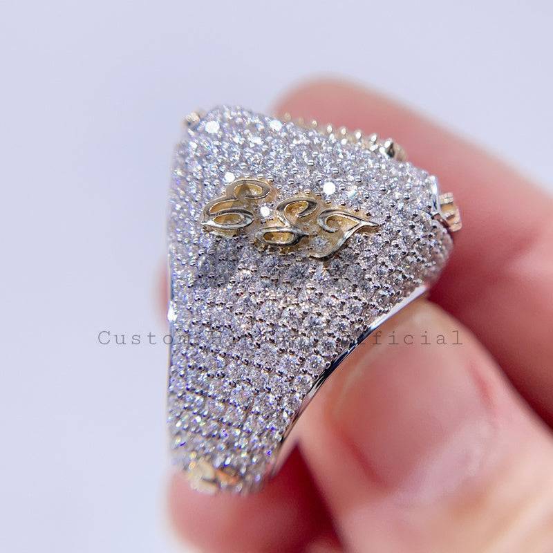 10K Solid Gold OR 925 Silver Championship Initial Logo Ring with VVS Moissanite