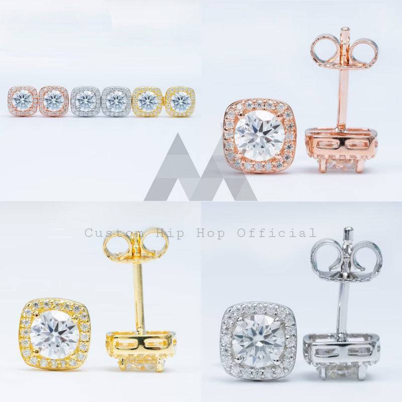 Halo Diamond Style VVS Moissanite Stud Earrings Hip Hop Iced Out