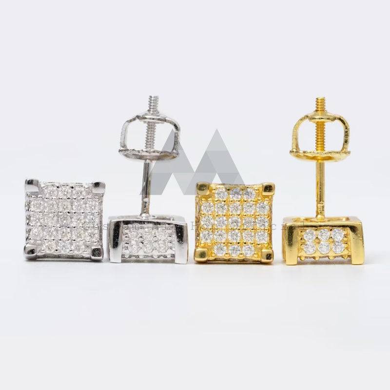 Hip hop jewelry featuring Square Box Iced Out Earrings with VVS Moissanite Diamonds