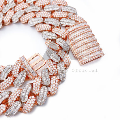18MM Rose Gold Two Tone VVS Moissanite Cuban Chain with Baguette Cut Style1