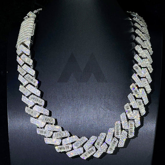 Corrente cubana de baguete de mistura redonda com diamante de moissanite de prata maciça e espessa e pesada 22 mm