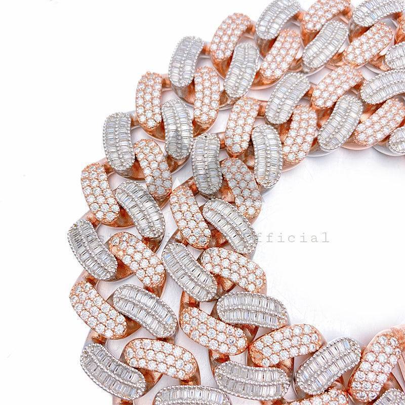 18MM Rose Gold Two Tone VVS Moissanite Cuban Chain with Baguette Cut Style0