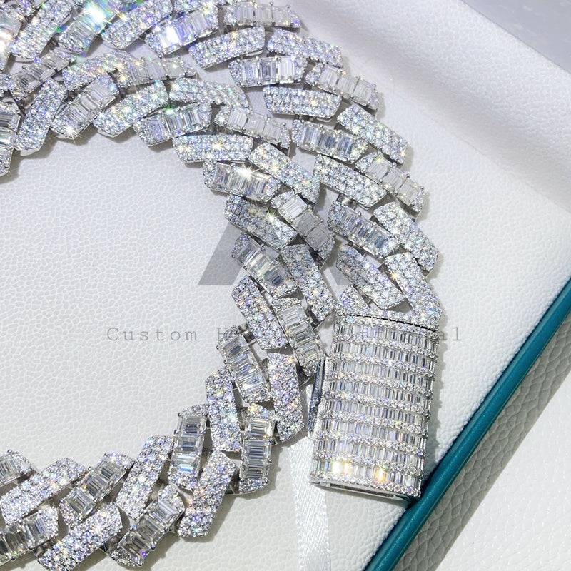 Thick Heavy Solid Silver Moissanite Diamond 22MM Round Mix Baguette Cuban Chain hip hop jewelry3