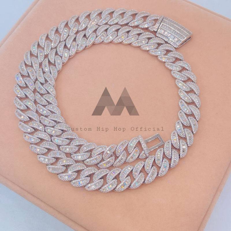 15MM Baguette Diamond Cuban Chain Miami Iced Out Hip Hop Moissanite0